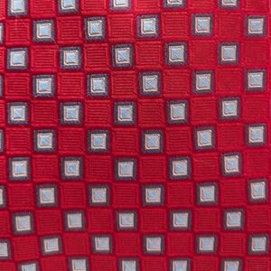 Nautica Since 1983 Red Blue White Geometric Square 100% Silk Classic Preppy Tie